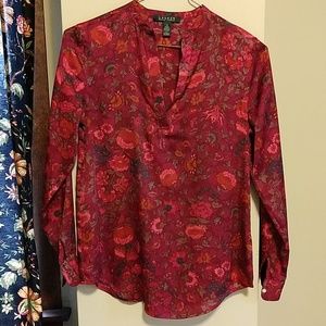 Lauren Asian floral split-neck blouse